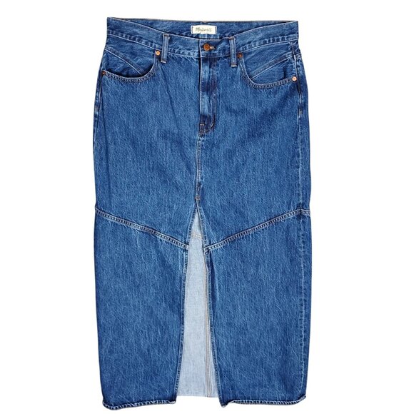 Madewell Denim Maxi Skirt Size 31 Medium Blue Wash 23" Slit Down Front Pockets - Picture 3 of 11